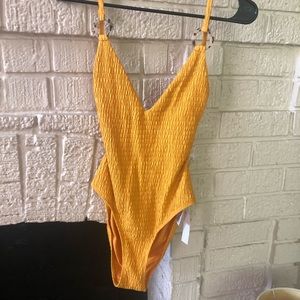 Topshop yellow crinkle backless one piece swim